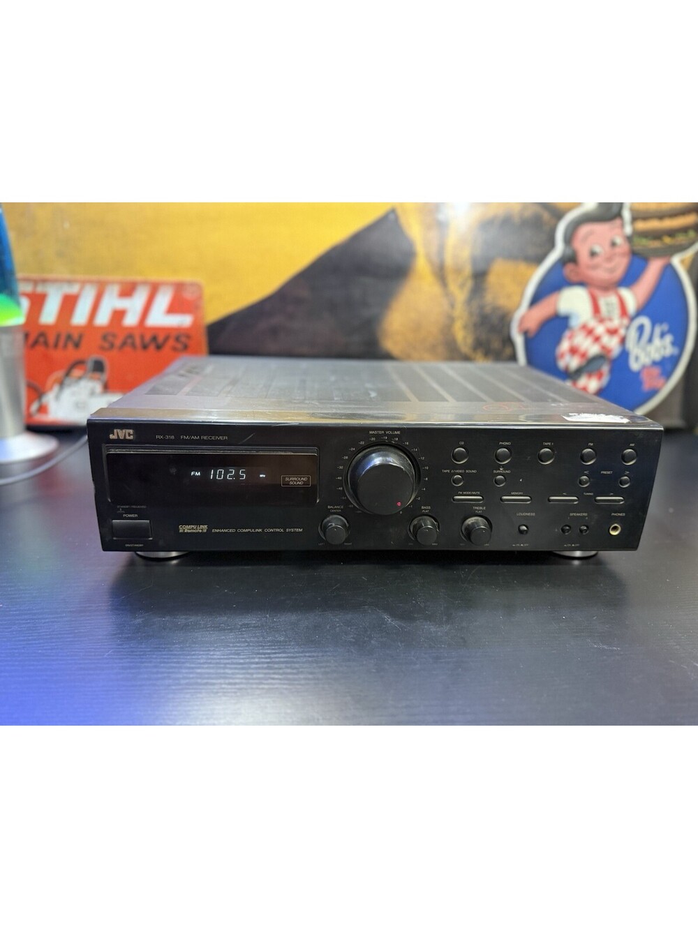 JVC RX-318BK AM/FM Stereo Receiver Powers On Top Dent No Remote